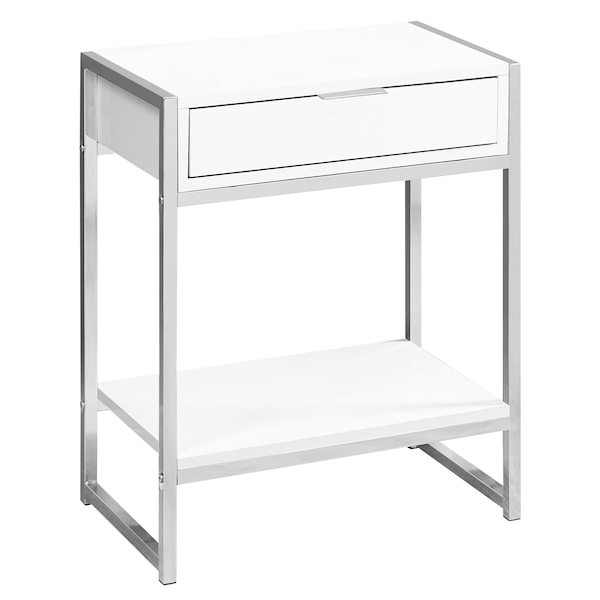 Accent Table - 24"H / Glossy White / Chrome Metal